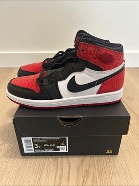 BTS Nike Air Jordan Retro 1 black/ruby red/white youth kids High-Top Sneakers